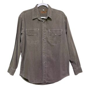 Ruff Hewn Button Down Shirt 100% Cotton Long Sleeve Pockets Taupe Brown Men L